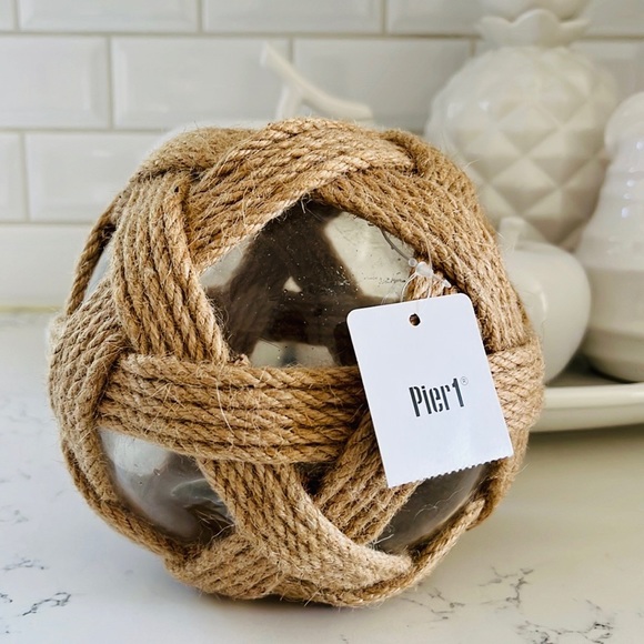 Pier 1 Medium Jute and Glass Decorative Sphere - Picture 2 of 9
